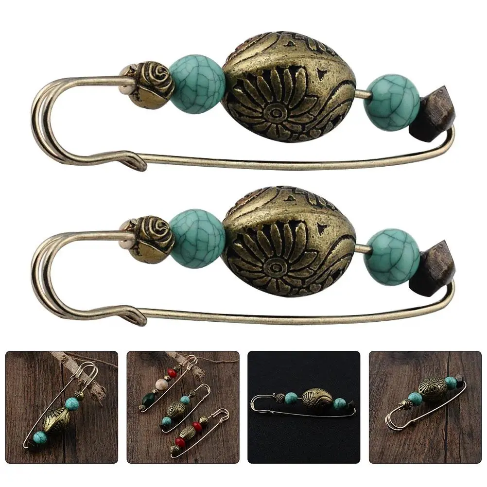 2pcs Retro Brooch Bead Sweater Shawl Clip Cardigan Pin Costume Jewelry For Women Clothing Accessory Corsage Brooch Pin Collar