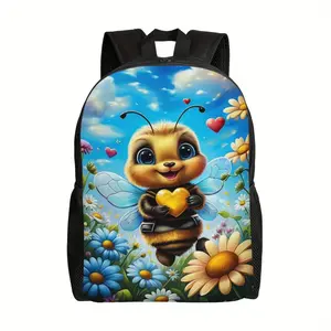 Loving Bees Backpack Schoolbag, Lightweight Book Bag Laptop Bag, Large Capacity Computer Shoulder Bag For Travel School College