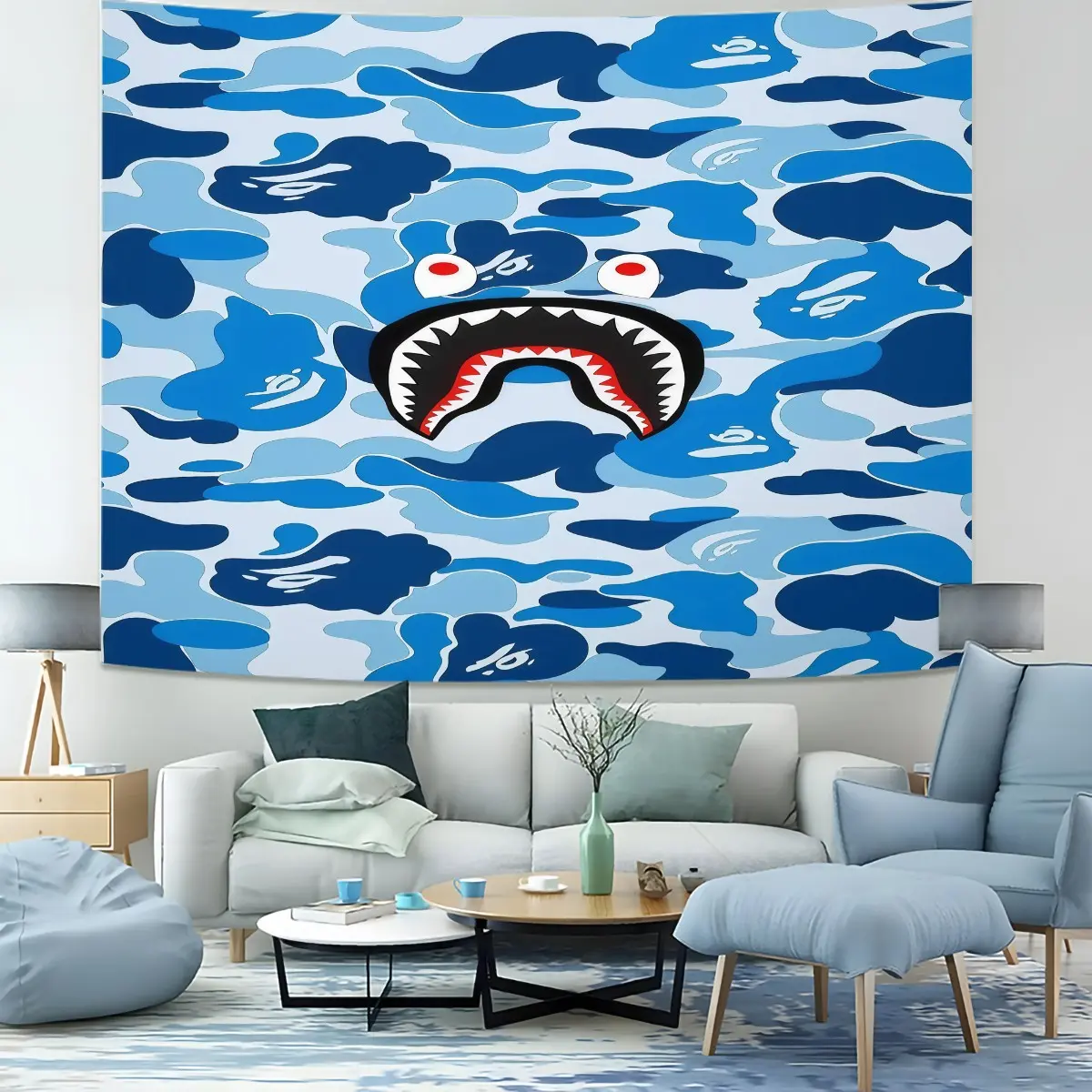 Camouflage Shark Head Pattern Tapestry, 1 Piece Of Fashionable Room Flag, Artistic Home Decoration, Suitable For Teenagers, Adults, Bedroom, Living Room, Dormitory Scene