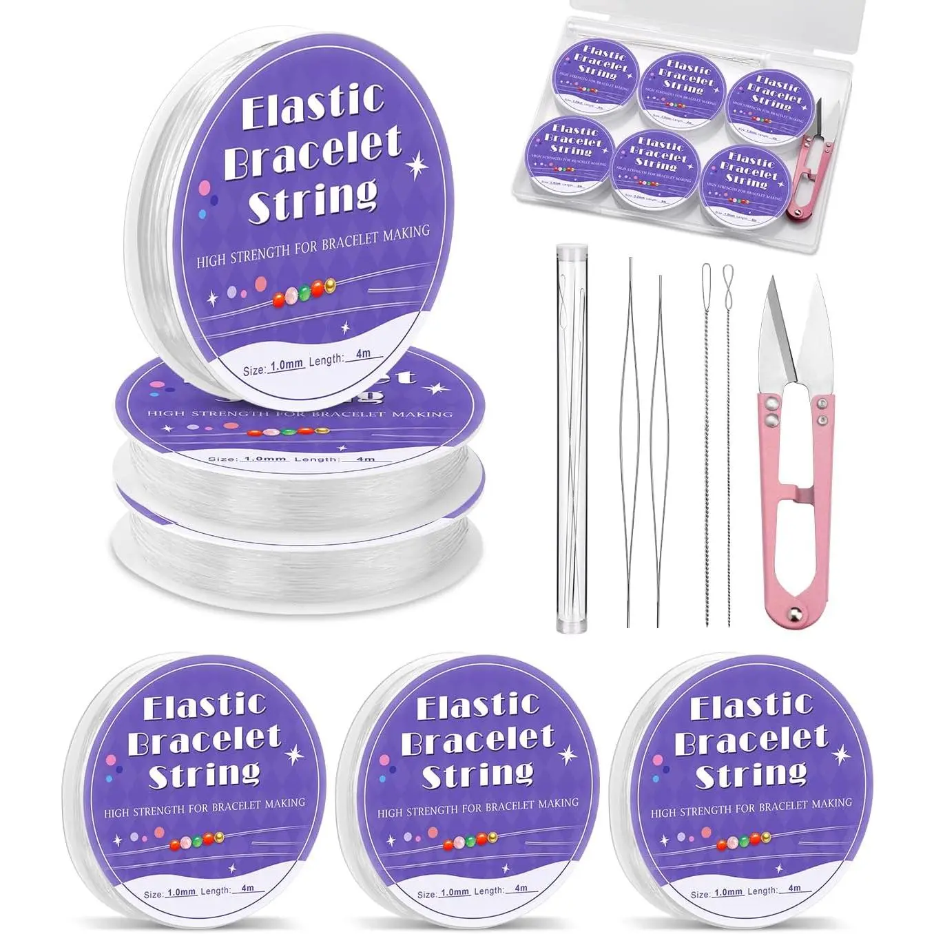 6 Rolls 1 mm Elastic String for Bracelet Making Bead String | Clear Stretchy String for Bracelets, Elastic Cord for  Making Necklaces, Beading and Crafts
