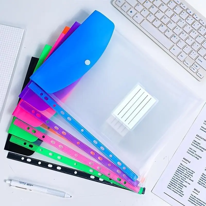 6/12pcs Transparent A4 Document Storage Bag Set, Plastic File Folder, expandable large capacity file folders with multi-hole snap closure and waterproof label design for organizing documents, ideal for students, office filing and travel docum