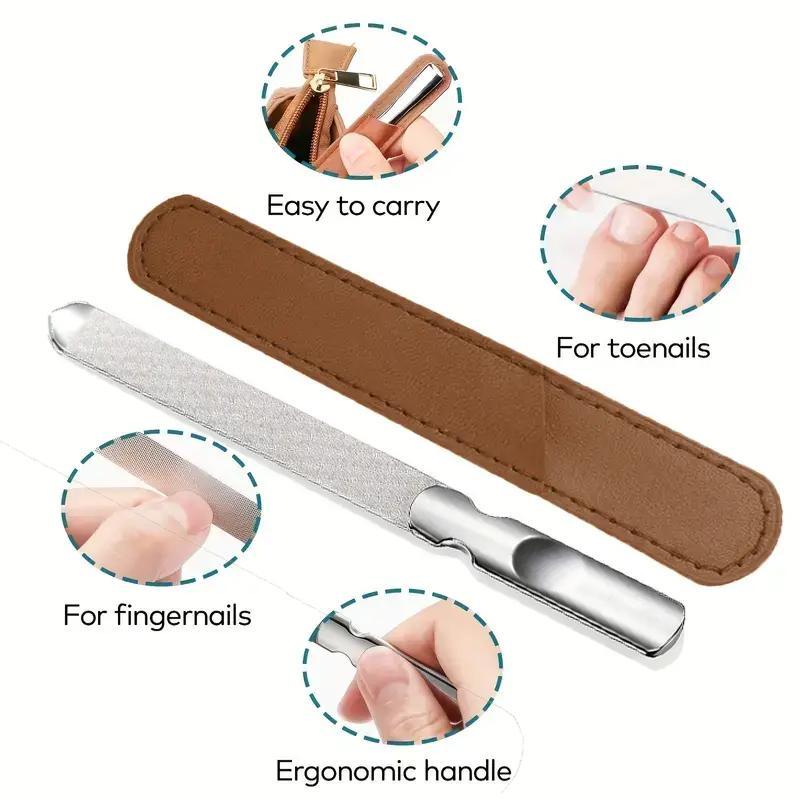 Professional Stainless Steel Nail Files, 1 Count Double Sided Nail File Anti-skid Handle, Reusable Manicure Filer for Women and Men, Nail Tools