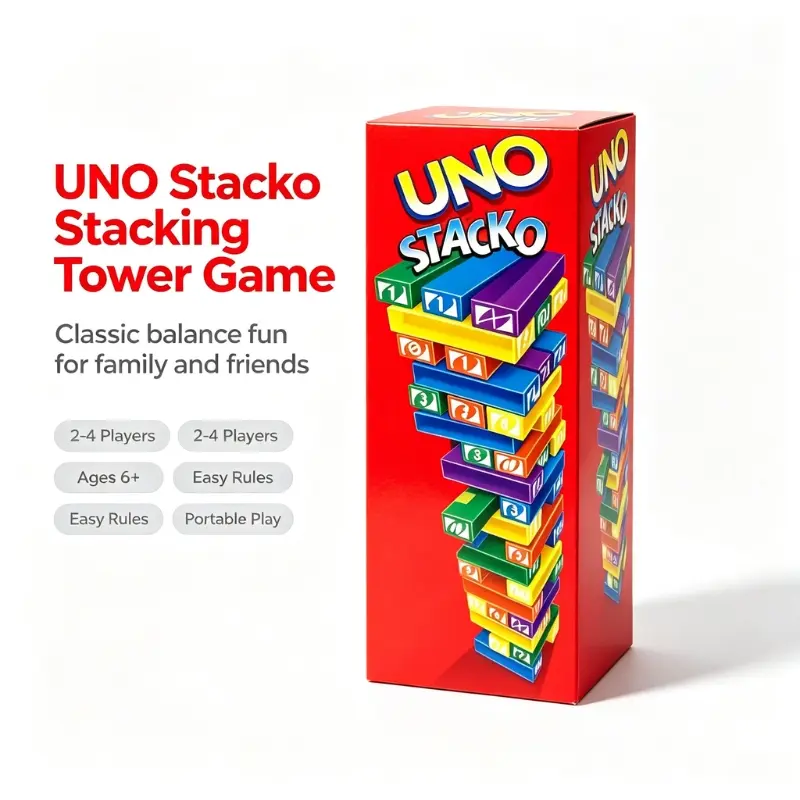 UNO Stacko Tumbling Block Tower Game Classic Family Interactive Balance Toy Ideal Festival Present for Boys Girls Teenagers Adults