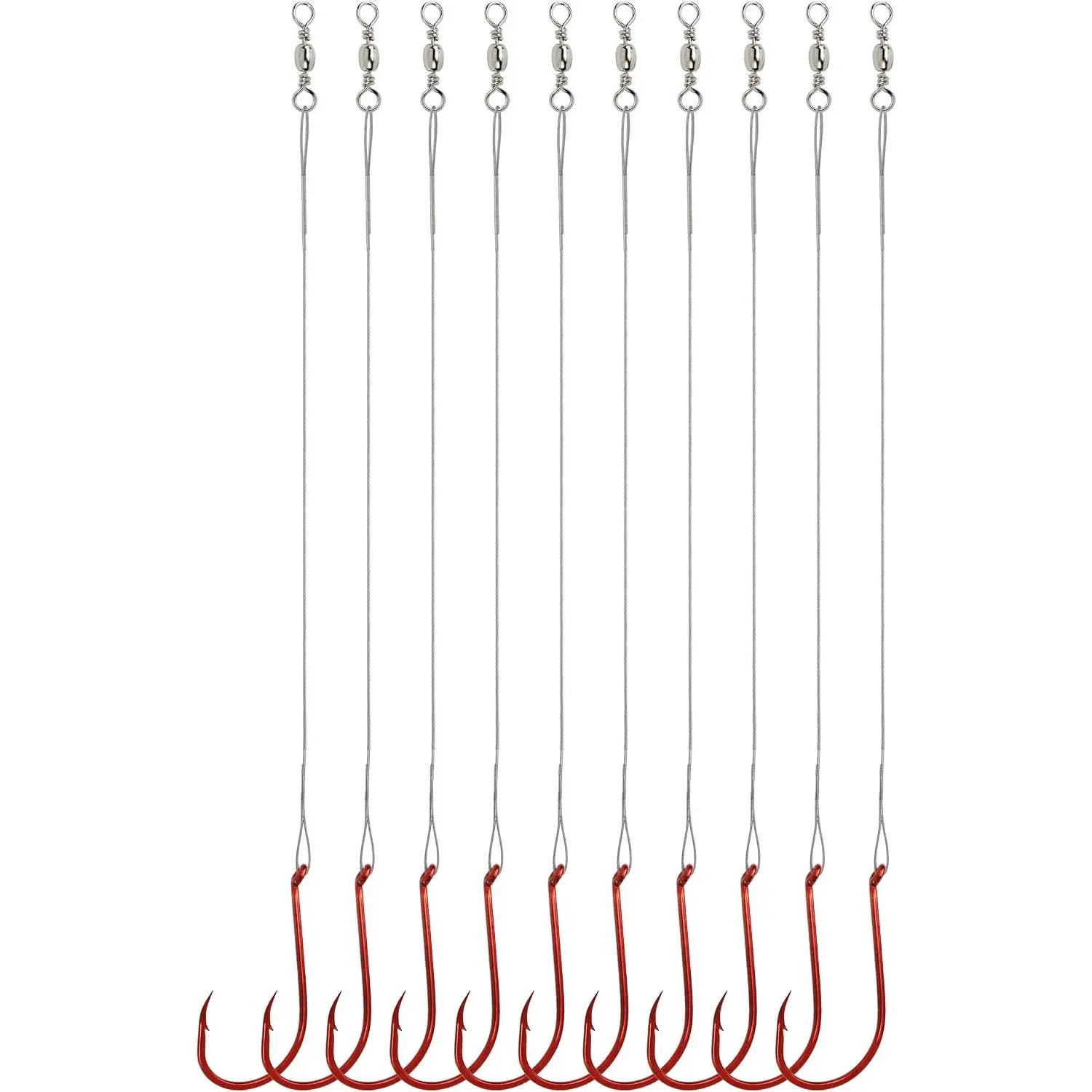 Fishing Hooks with Steel Wire Leader, 50 count Octopus Catfish Hooks Pre-Rigged Anti-Bite Stainless Steel Trace for Toothy Fish, Saltwater High Carbon Steel Circle Trout Hooks for , Walleye