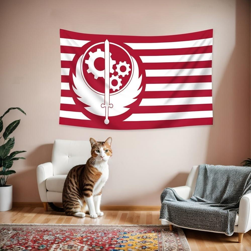 Brotherhood of Steel Fallout Red Banner Flag Wall Art Hanging,For Decorate Clubs Concerts Bars University Dormitories Living Rooms Bedrooms Decor Tapestry Parties,Gift