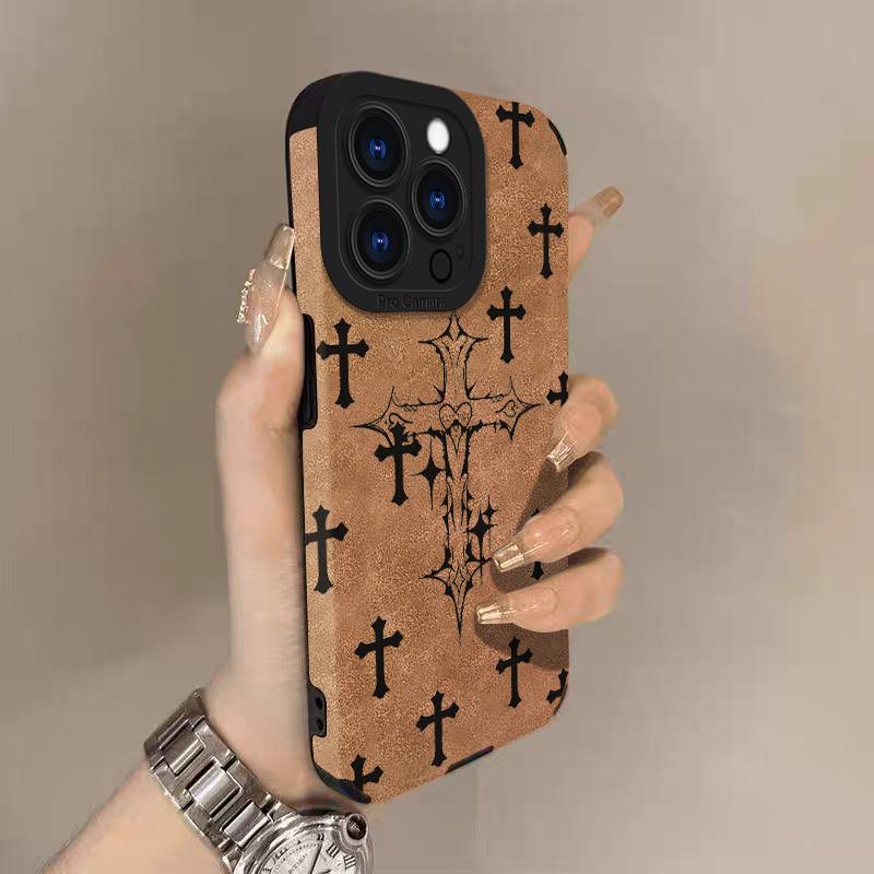 Black cross-patterned phone case, compatible with iPhone 17, Pro Max, Air 16, 16e, 15, 14, 13, 12, 11, Pro Max Plus, X, XS, MAX, XR, back cover.