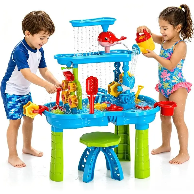 Unisex Toddler Sand & Water Activity Play Table, Rain Shower Design Multi-Level Sensory Toy for Kids Ages 3-6 for Interactive Play-5040