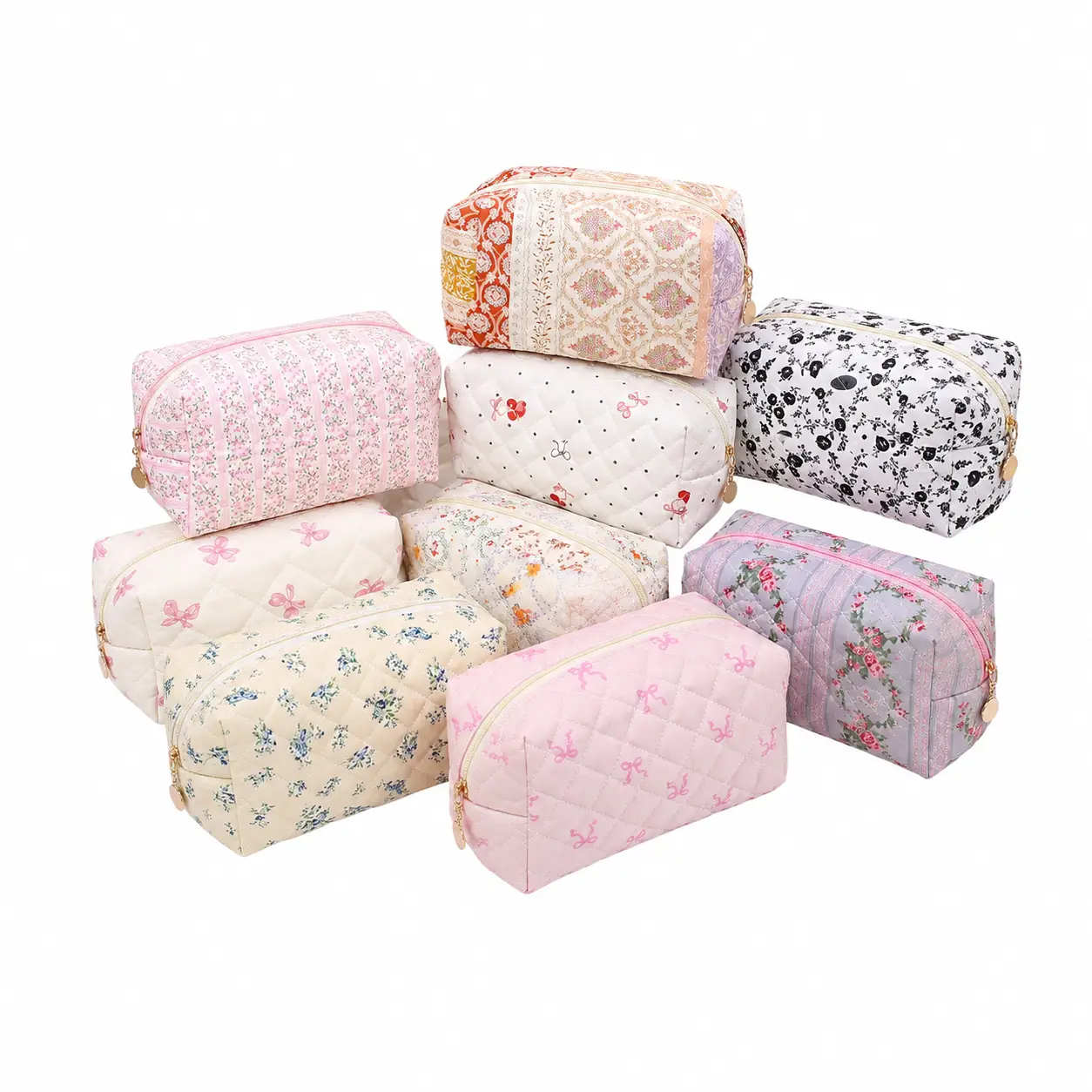 Large Capacity Cotton Cosmetic Bag with Floral Print – Lightweight, Portable & Washable Organizer for Makeup, Toiletries, School Supplies, and Travel Essentials – Soft, Durable, and Stylish Storage Solution