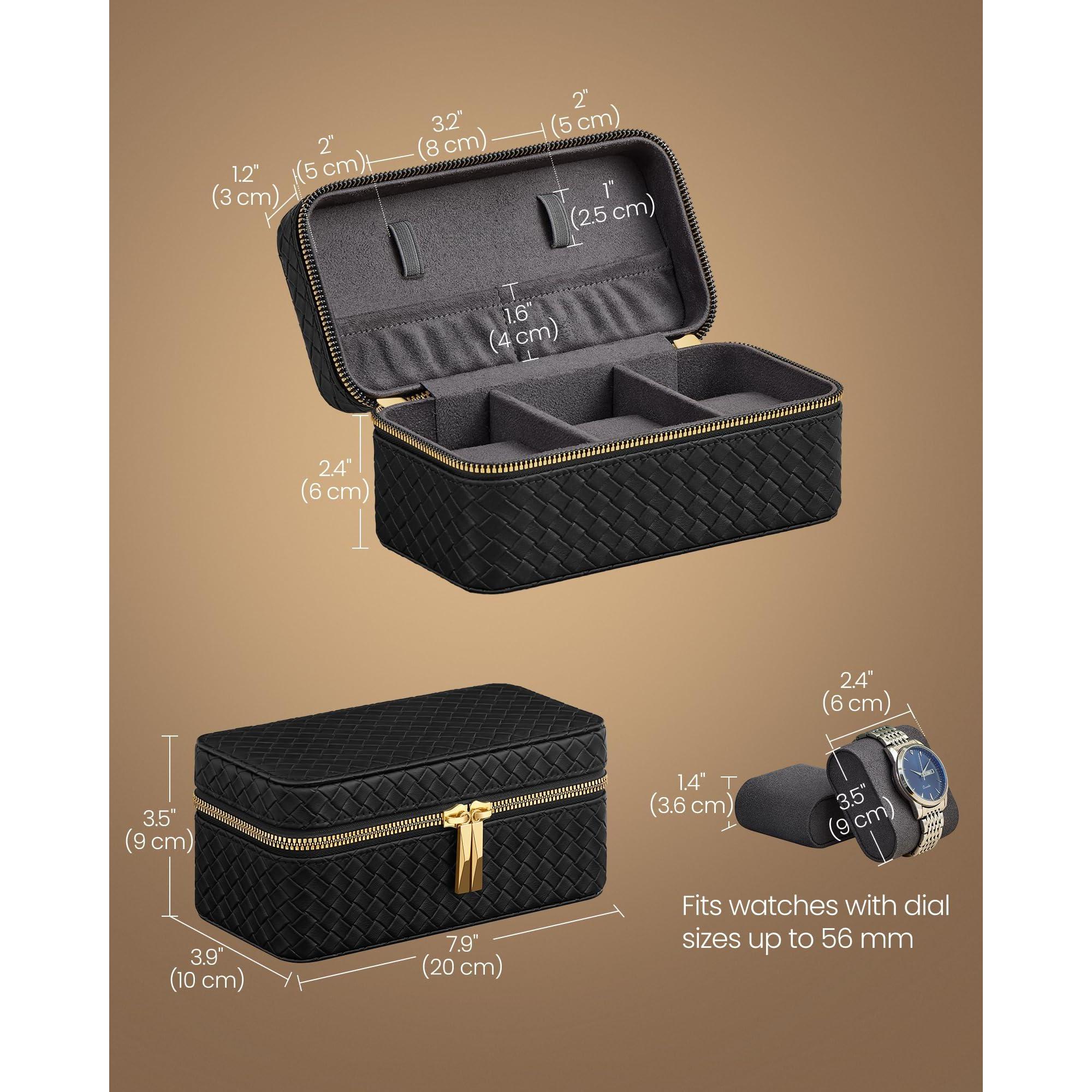 STYRKE - 3-slot Mens Box Watch Travel Case Pu Leather 3.9 X 7.9 3.5 Inches Gift Idea Ink Black Surface Slate Gray Lining Ujwb017g01 STYRKE - 3-slot Mens Box Watch Travel Case Pu Leather 3.9 X 7.9 3.5 Inches Gift Idea Ink Black Surface Slate Gray Lining Ujwb017g01