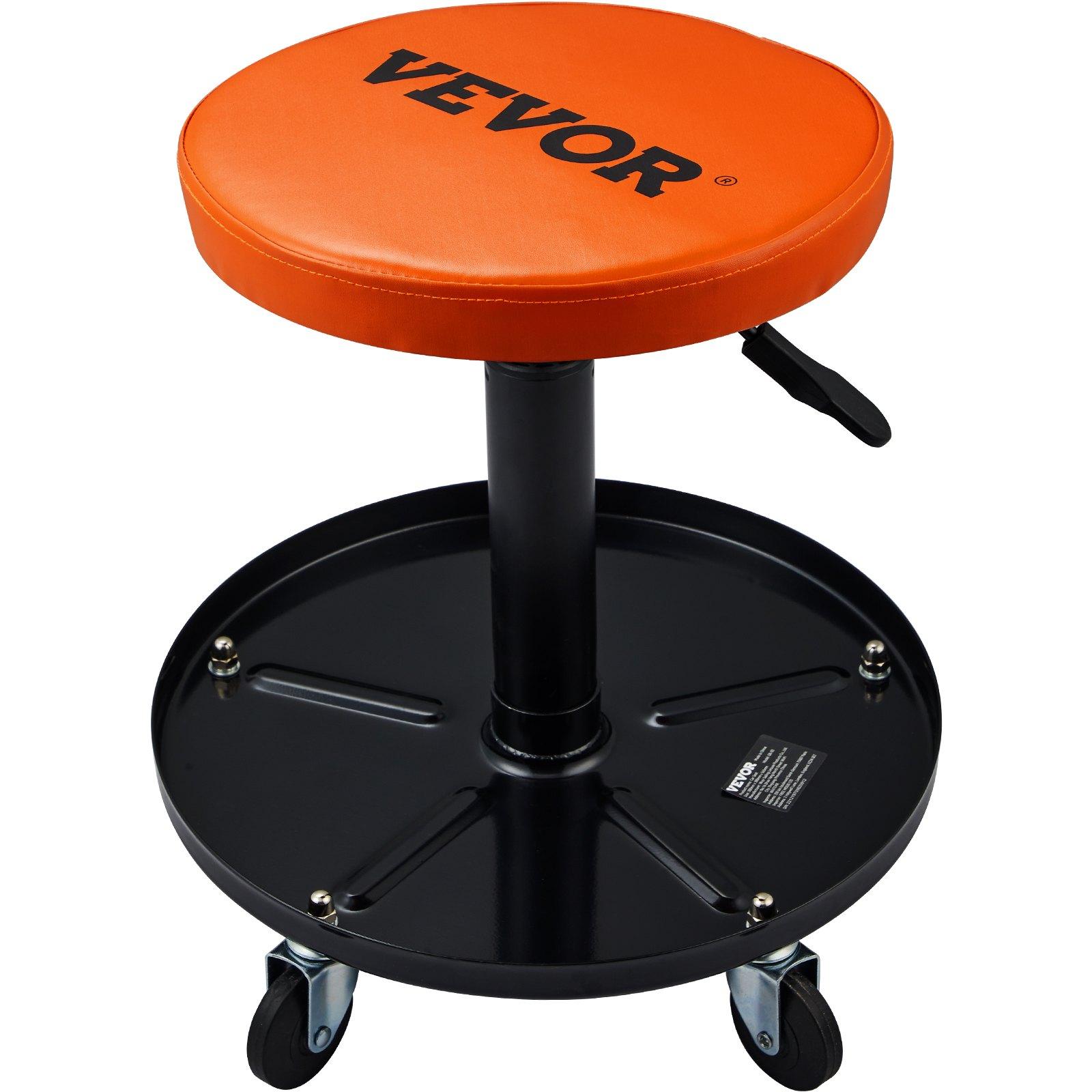 VEVOR Mechanic Stool, 250 LBS Rolling Pneumatic Creeper Garage/Shop Seat, Adjustable Height 22 in-28 in Padded Rolling Workshop Stool with Tool Tray, for Garage, Shop, Auto Repair, Black+Orange VEVOR Mechanic Stool, 250 LBS Rolling Pneumatic Creeper Garage/Shop Seat, Adjustable Height 22 in-28 in Padded Rolling Workshop Stool with Tool Tray, for Garage, Shop, Auto Repair, Black+Orange