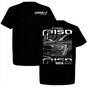 Ford F150 Coyote 5.0 engine graphic t-shirt for truck enthusiasts-men's black pickup truck tee-automotive fan apparel-premium short sleeve cotton shirt with iconic design