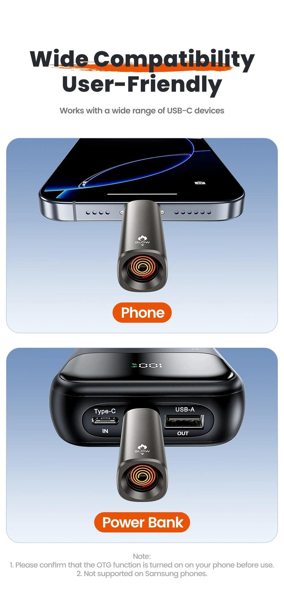 Type-C Mini Electric  Plug&Play Blow to  Mobile  Windproof Fast