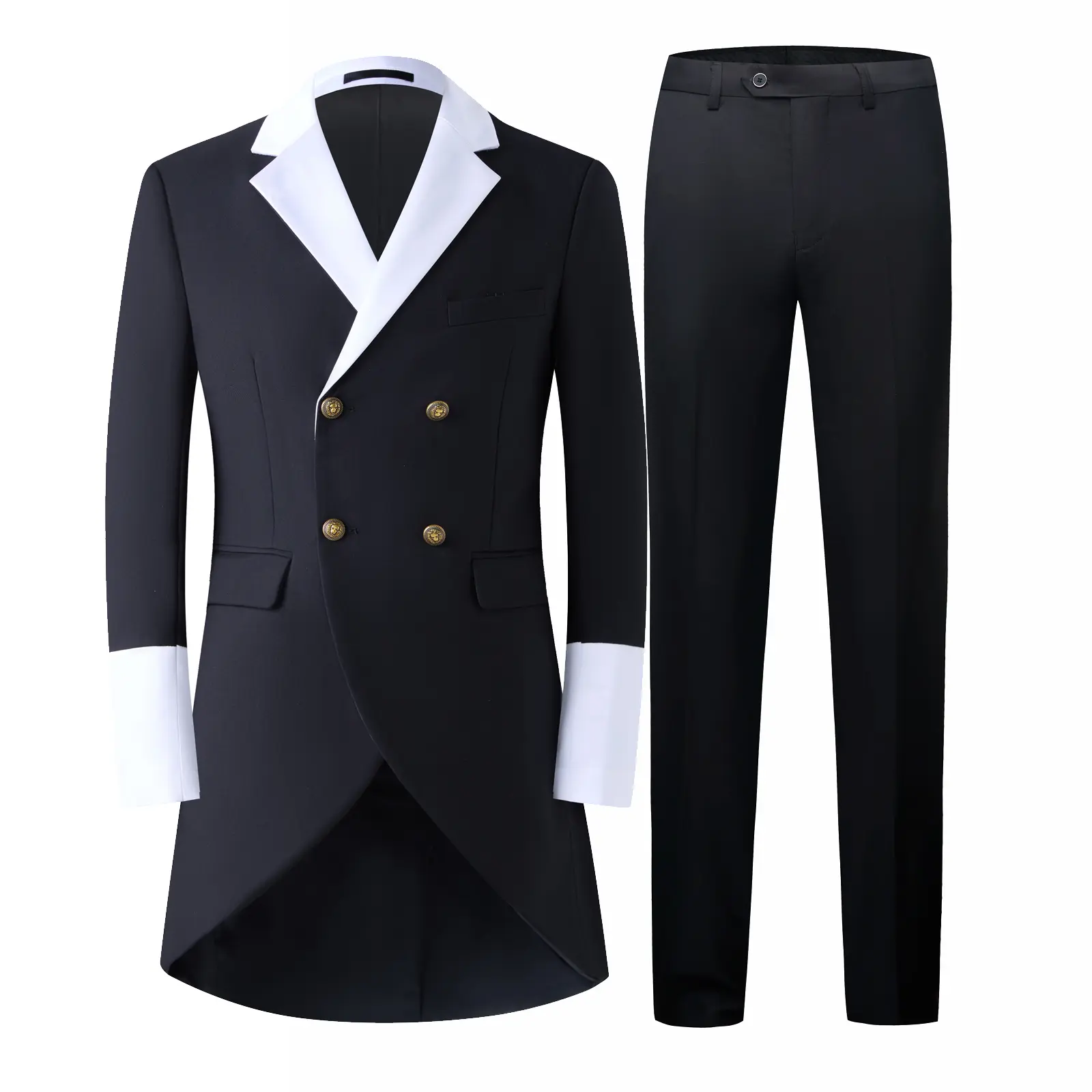 Men's 2 Piece Tailcoat Suit, Slim Fit Swallow Tail Coat with Pants, Black and White, for Proms, Concert, Wedding Classic Formal