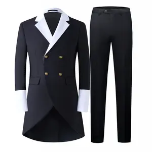 Men's 2 Piece Tailcoat Suit, Slim Fit Swallow Tail Coat with Pants, Black and White, for Proms, Concert, Wedding