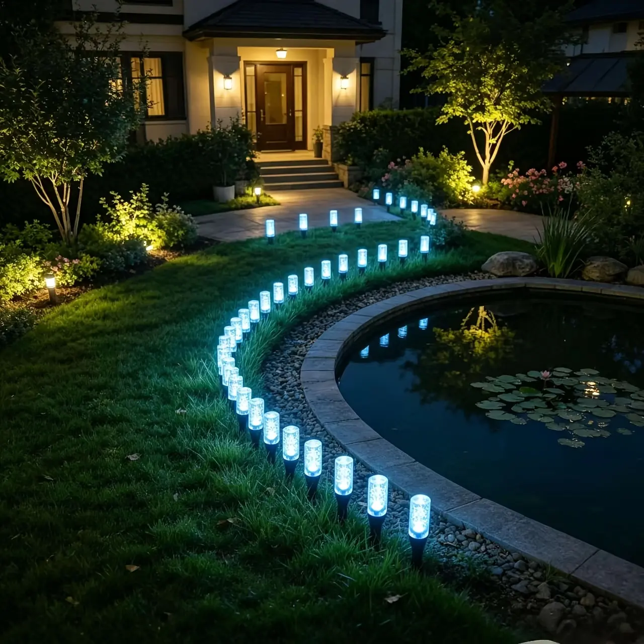 20-LED Solar Pathway Lights, Acrylic Icicle Design, IP54 Rated, In-ground Outdoor Garden Lights.Ideal for illuminating small garden paths, walkways, lawns, campsites, porches, parties and weddings; 1500 lumens light output.