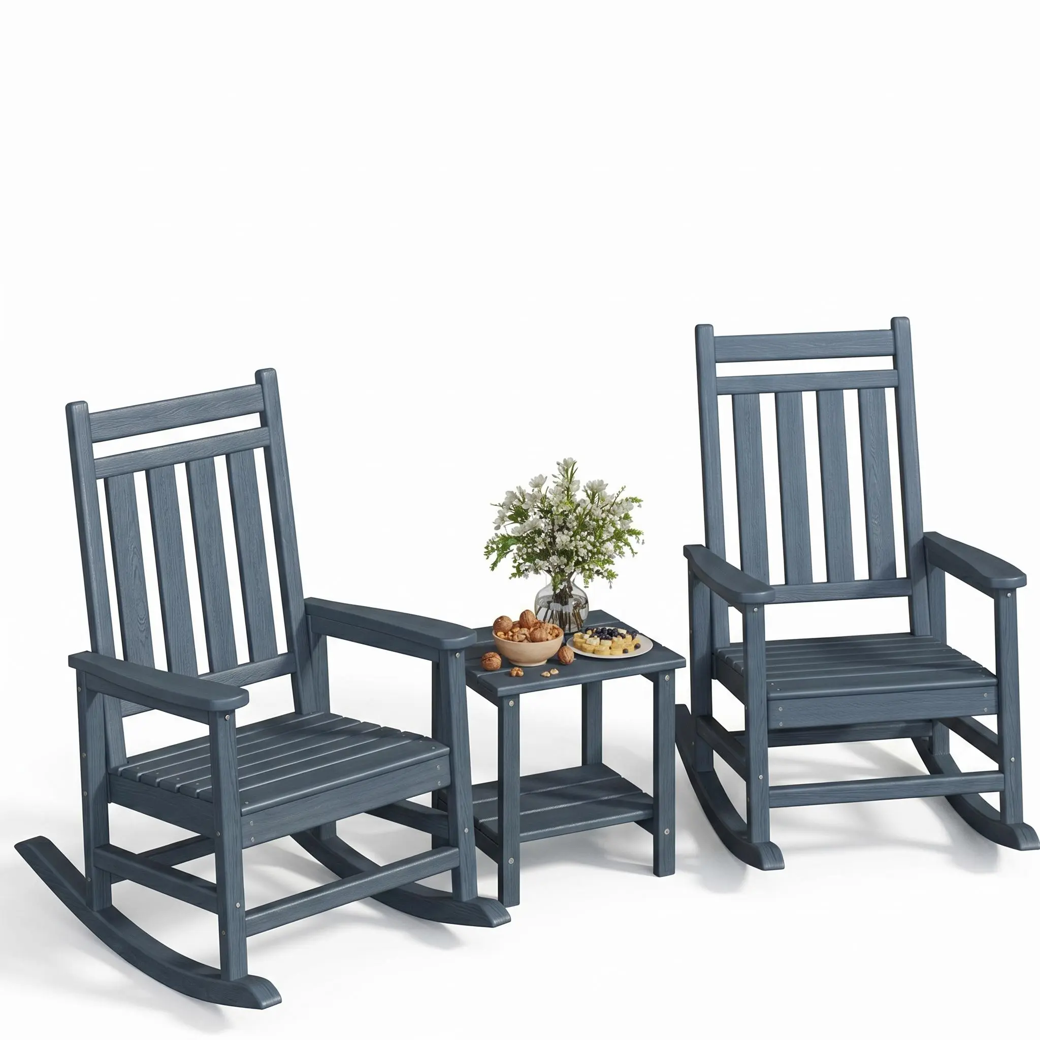 HDPE Rocking Chair Outdoor- Poly High Back Porch Rocker Chairs, All Weather Resistant Furniture