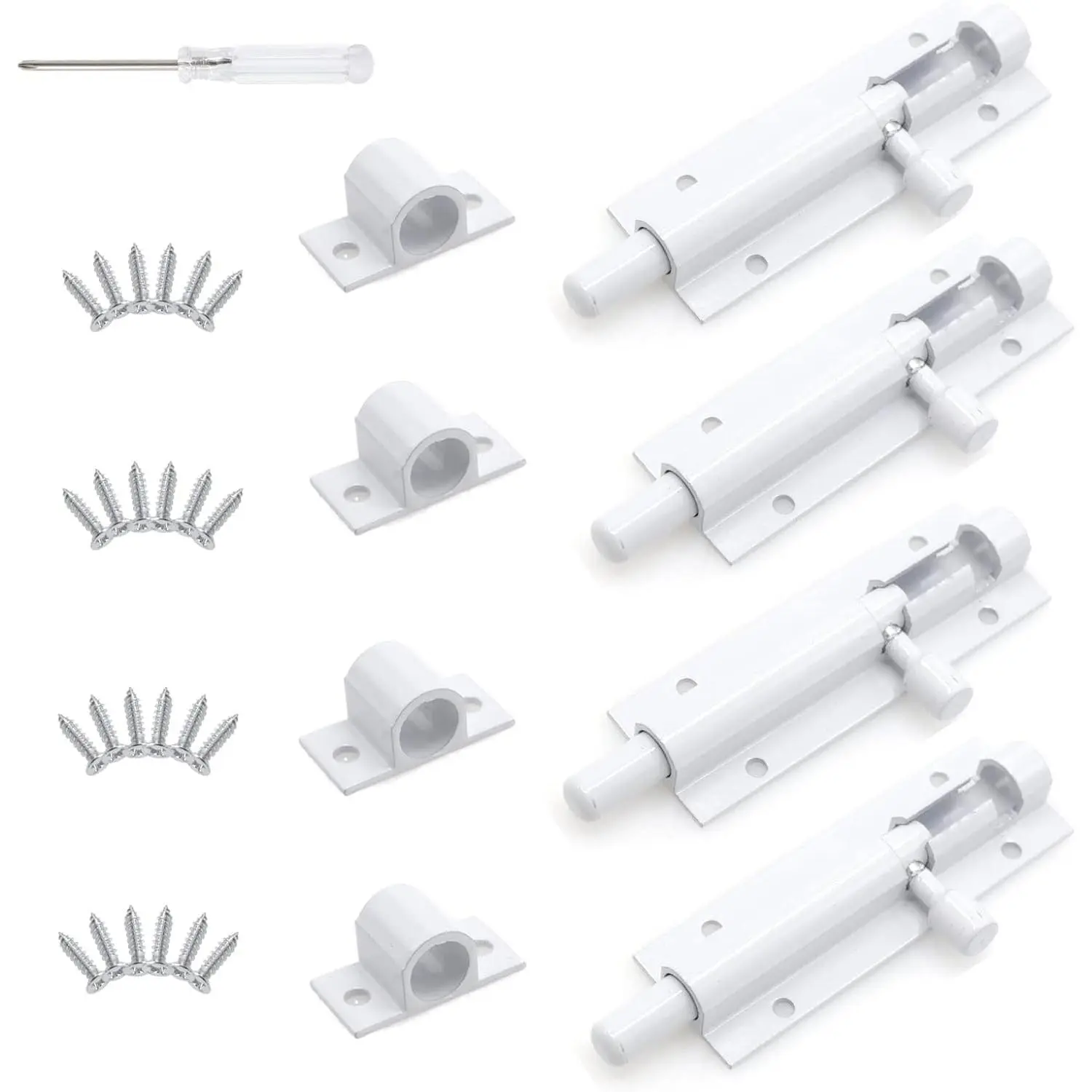 3 Inch White Slide Barrel Bolt Latch,  Alloy Slide Door Latch Lock, Heavy Duty Gate Sliding Bolt Latch Lock for  Yard Garden Door , with Screws, 4 count