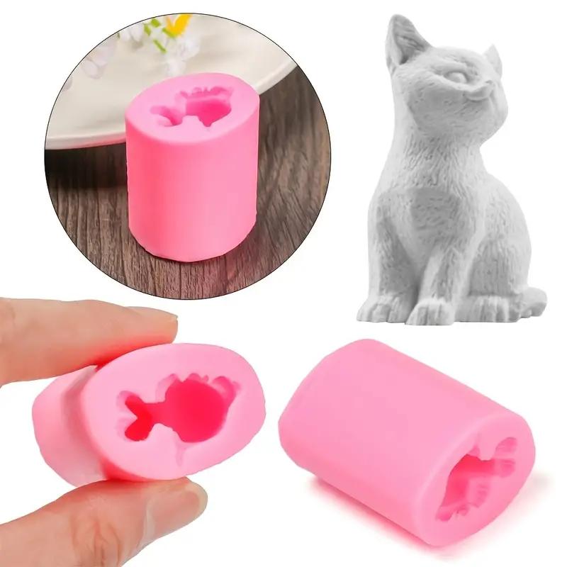 3D Cat Shaped Candle Silicone Mold, 3 Counts Resin Clay Soap Mold, DIY Craft Mold for Decoration and Making Crafts