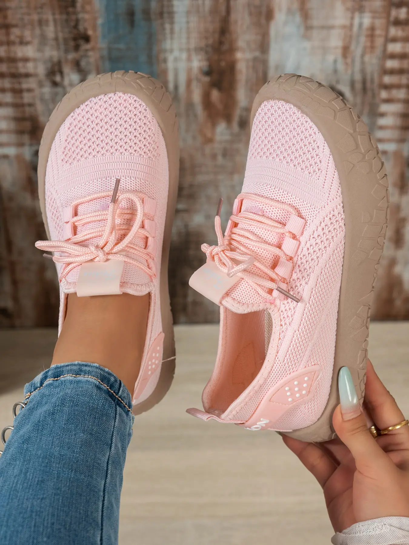 Women's Fashion Comfortable Plain Color Flyknit Shoes, Breathable Mesh Fabric, Thick Rubber Sole, Loose Fit, Casual Outdoor Shoes, Summer Casual Shoes, Summer Walking Shoes