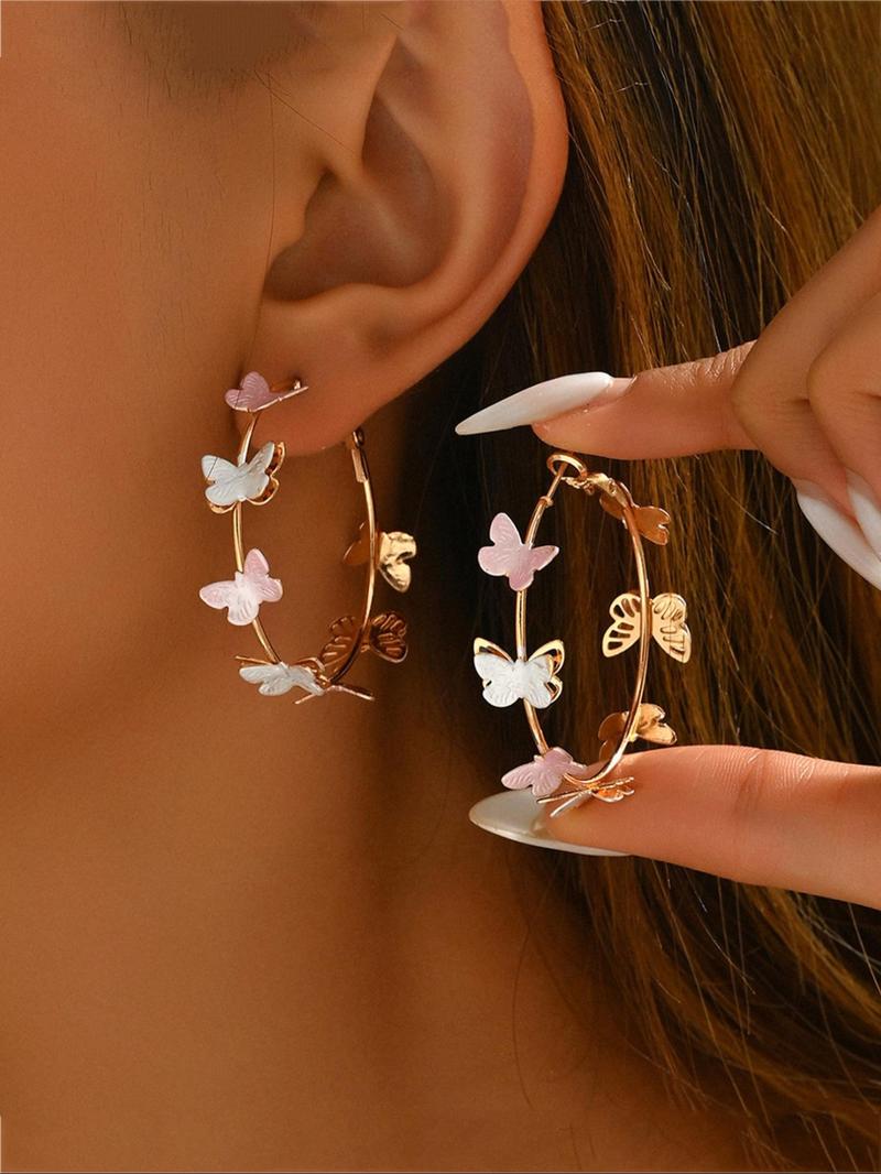 Butterfly Design Hoop Earrings, Fashionable Multilayer Earrings for Women, Daily Use, Fashion Jewelry Accessories, Trendy All-match & Exquisite Jewelry for Birthday Gift