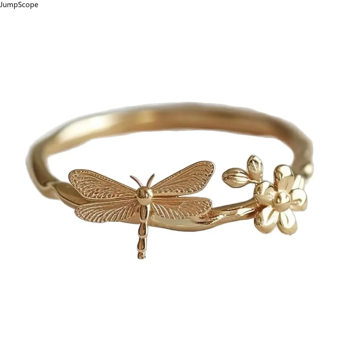 14K Gold Plated Dainty Vein Textured Dragonfly Flower Twisted Thin Ring For Women, Minimal Summer Nature Cottagecore Stackable Midi Pinky Band For Office Picnic Daily Dating Soft Girl Layering Jewelry