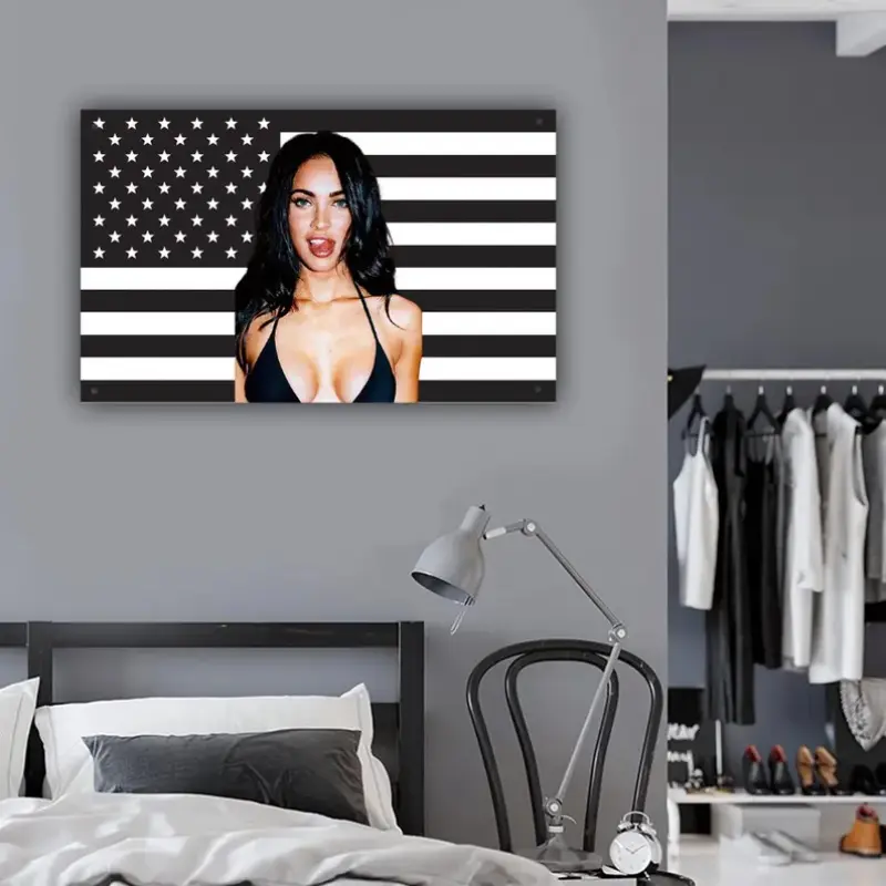 Megan Black Flag | Hot Girl Poster | Celebrity Wall Tapestry for Dorm, Frat Room, or Bedroom Decor | Megan Fox Transformers Y2K Indie Room Decor Wall Tapestry