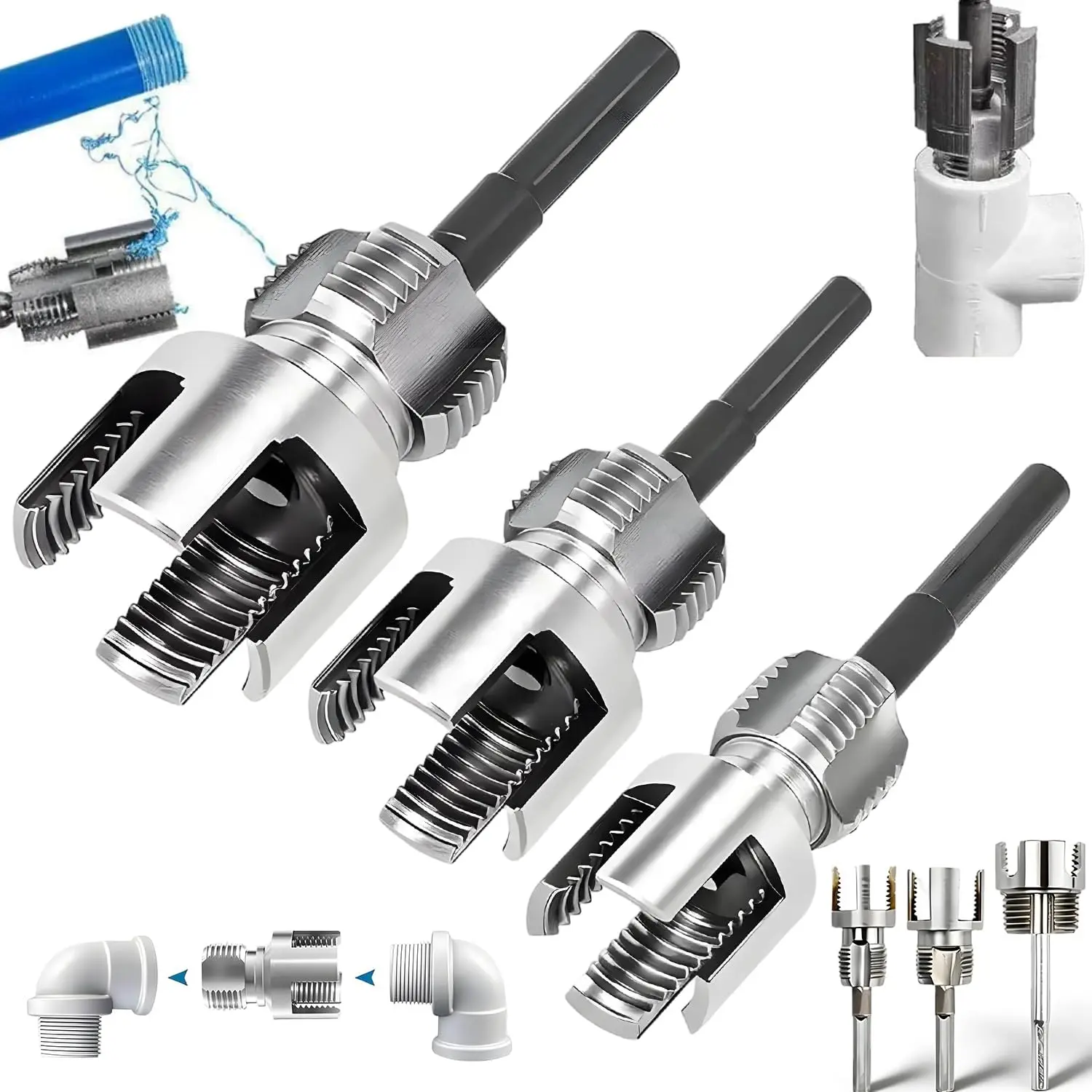 Tapping and Threading Tool (1/2"+3/4"+1')| 1/2'' 3/4'' 1''  Tapping and Threading Tool Fits All Threads, Suit for All Electric Drills diy install plastic pipe threader kit