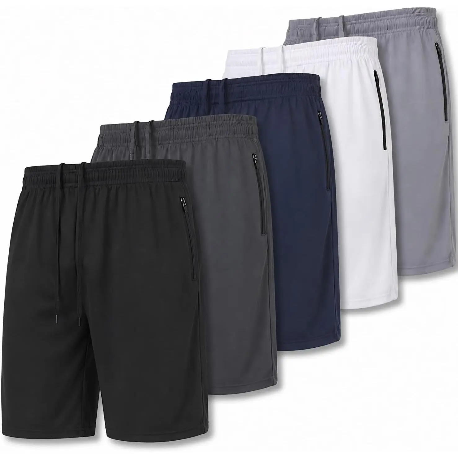 Mens 5 Pack Athletic Running Shorts, Loose fit Basketball Gym Workout Shorts Men with Zippered Pockets