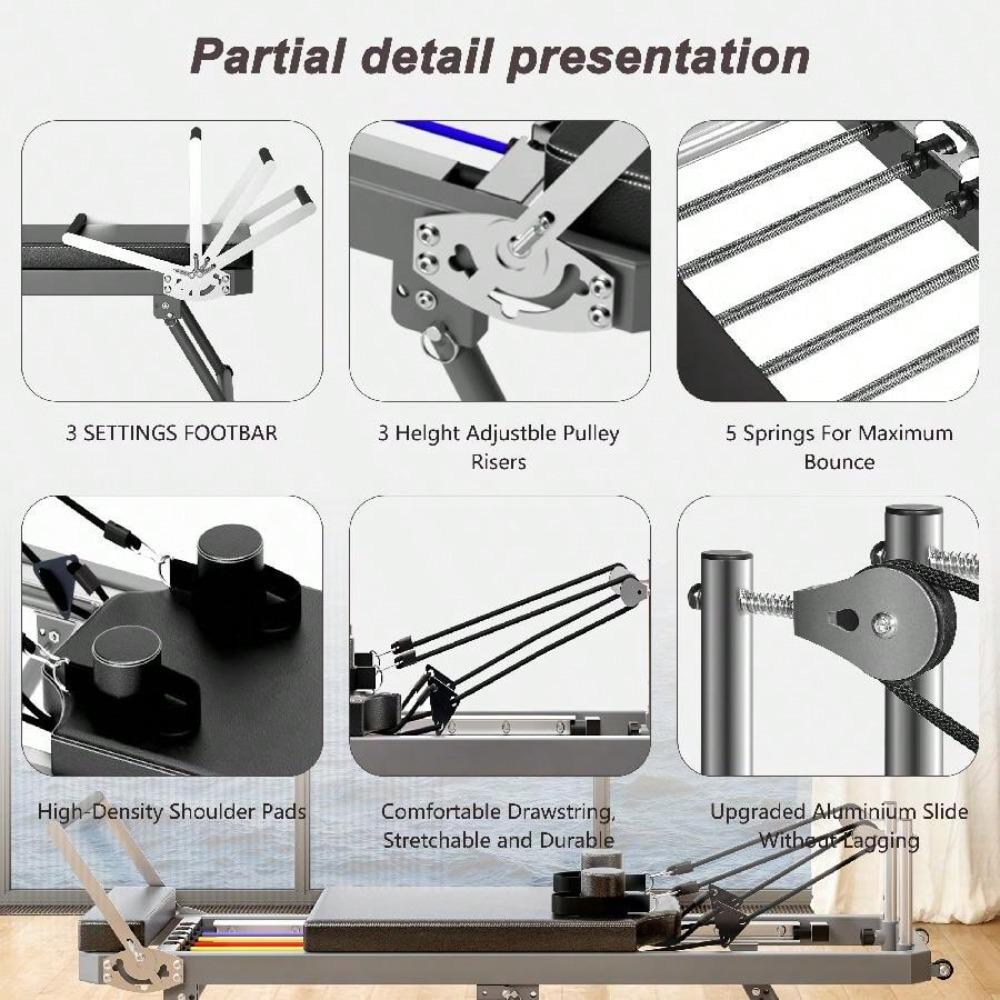 Pilates Reformer Machine, Indoor Pilates Reformer With High Strength Alloy Springs, Foldable Pilates Reformer For Home Gym