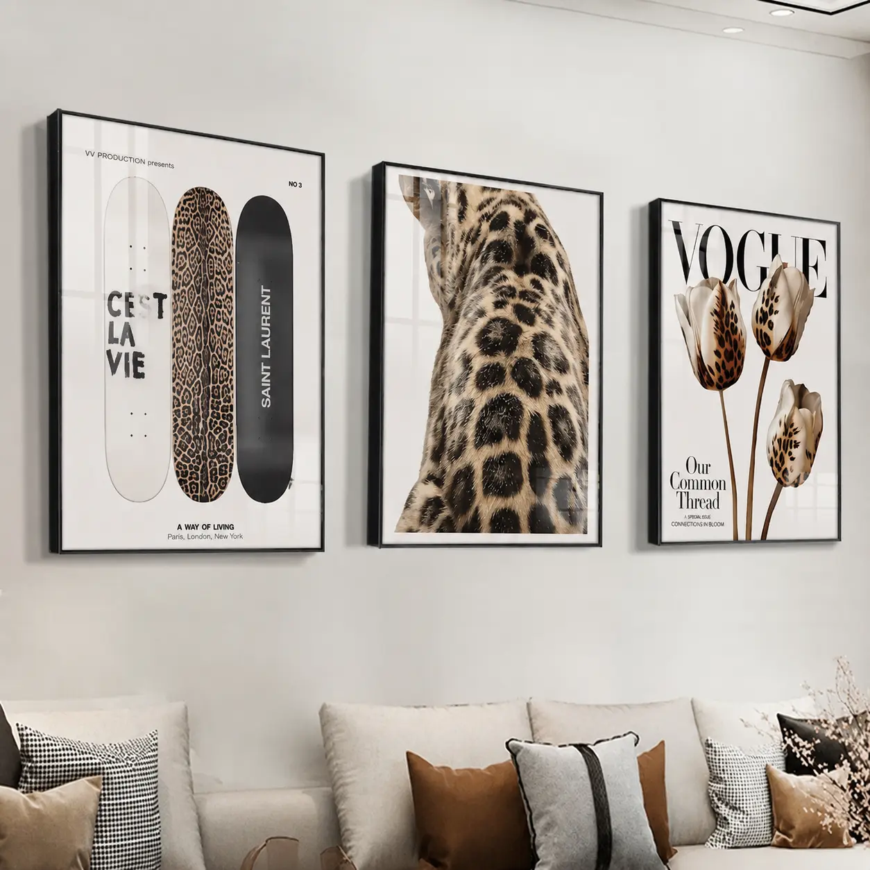 Set of 3 Vintage Prints Leopard Cheetah Print 8 Ball Lucky Black and White Trendy Wall Art Gallery Preppy Luxury Home Decor(Note: Frame shown for display only) Black and White Ace of Hearts Posters Decoration Artistic