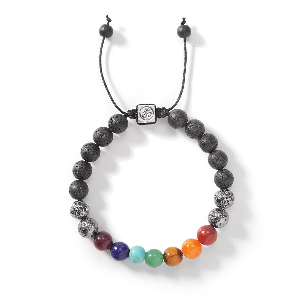 7 Chakras Natural Stone Beaded Bracelet for Women Men, Yoga Meditation Energy Balance Healing Crystal Lava Rock Diffuser Bracelet, Reiki Anxiety Relief Jewelry Gift