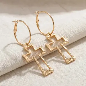 Vintage Cross Dangle Earrings for Women, Elegant Hoop Statement Earrings, Gothic Aesthetic Fashion Jewelry, Trendy Cross Drop Earrings for Parties, Streetwear, Concerts & Gift Giving