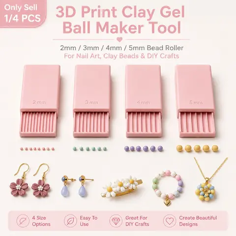 1/4 PCS 3D Print Clay Gel Ball Maker Tool, 2mm/3mm/4mm/5mm Bead Roller Sphere Shaper for Nail Art Gel Flowers, Polymer Clay Beads, Earrings, Jewelry Making and DIY Crafts, Handicraft