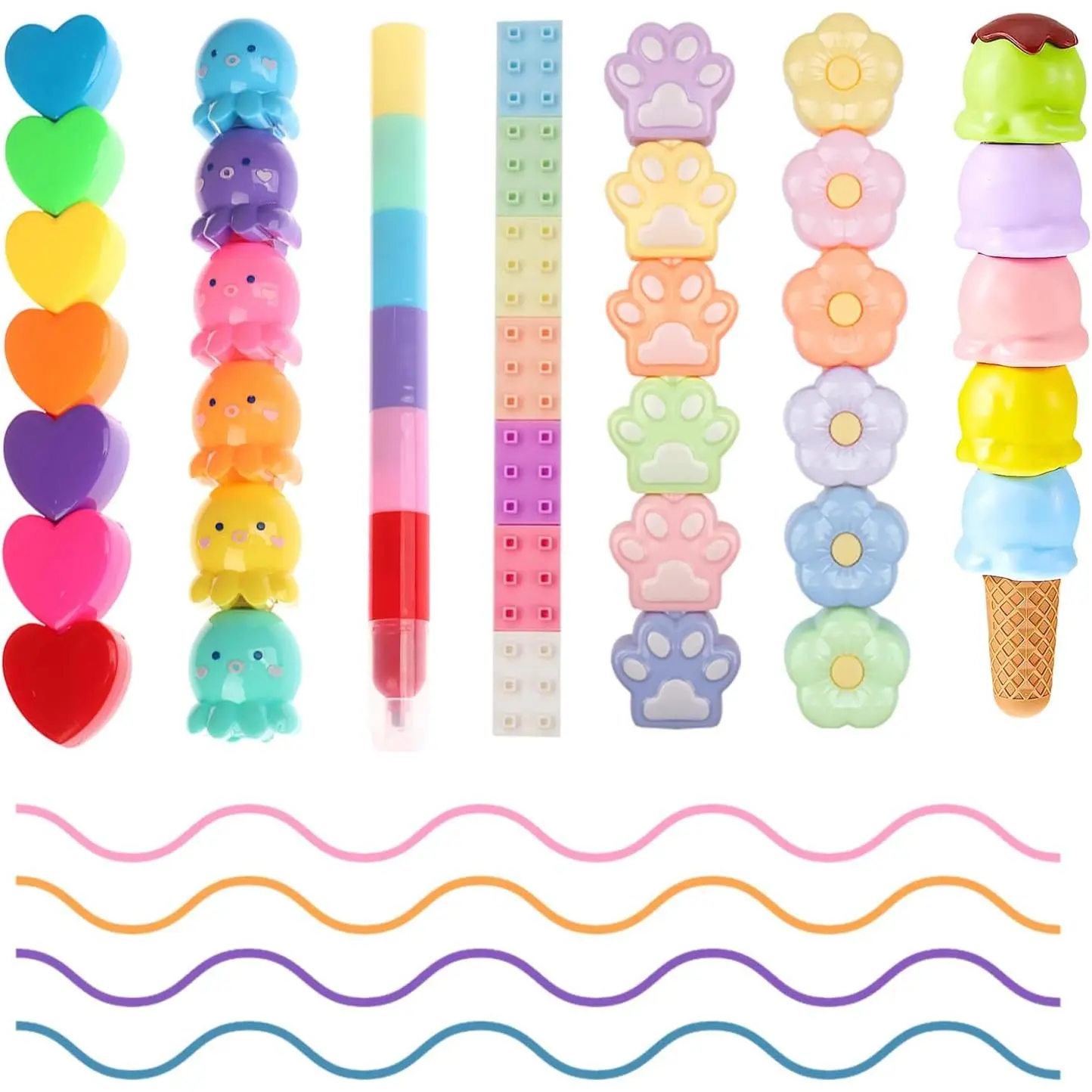 7 packs (38 pcs) Mini Highlighter Pens, Pastel Colourful Highlighters Cute Stackable Kawaii Marker Pens for Writing Drawing Office School Supplies Stationery