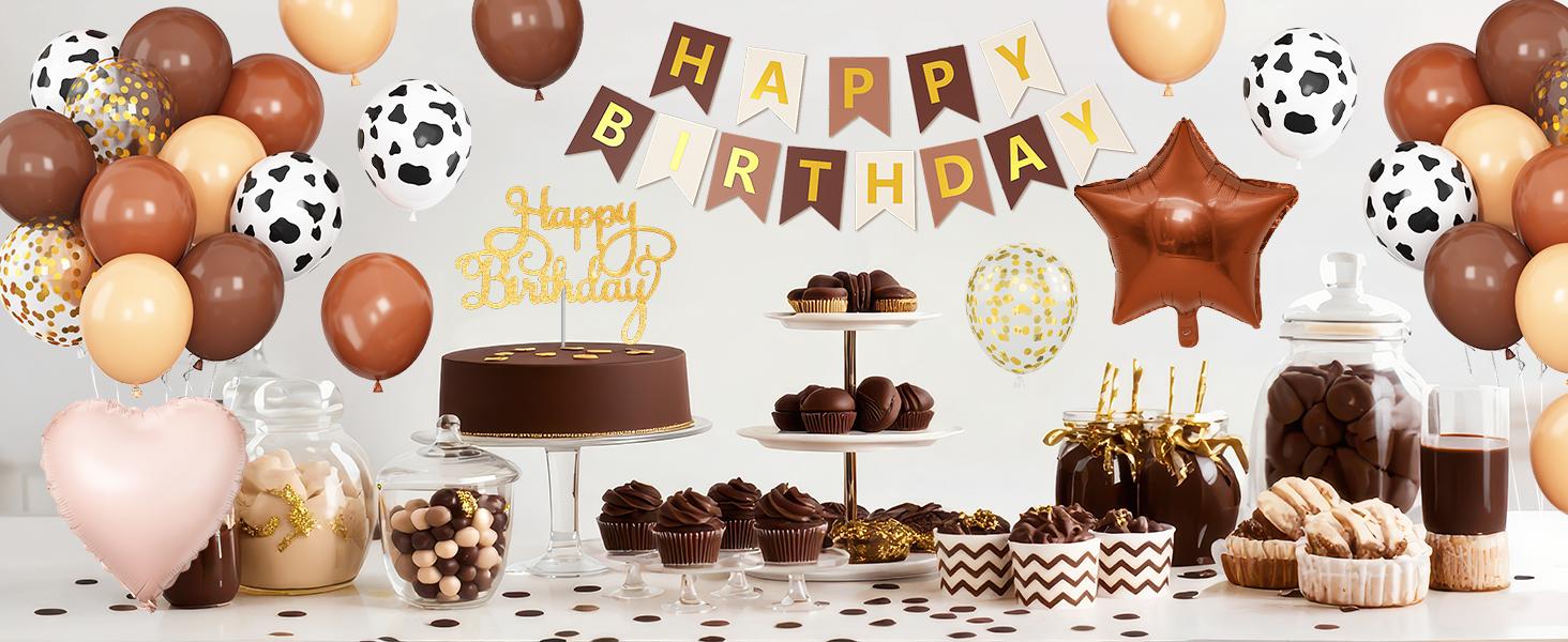 50th Birthday Decorations for Women Men,50th Birthday Balloons Brown Gold Sand White Number 50 Balloons Happy Birthday Banner with Cake Toppers for 50th Party Decorations