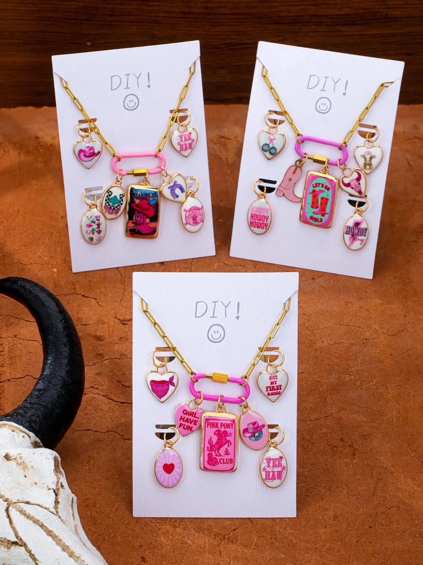Women's Western Cowboy DIY Pendant Necklace Set, Detachable Enamel Pendant + Stainless Steel Chain, Casual Cartoon Style Jewelry, Fashion Necklace, Casual Trendy Jewelry