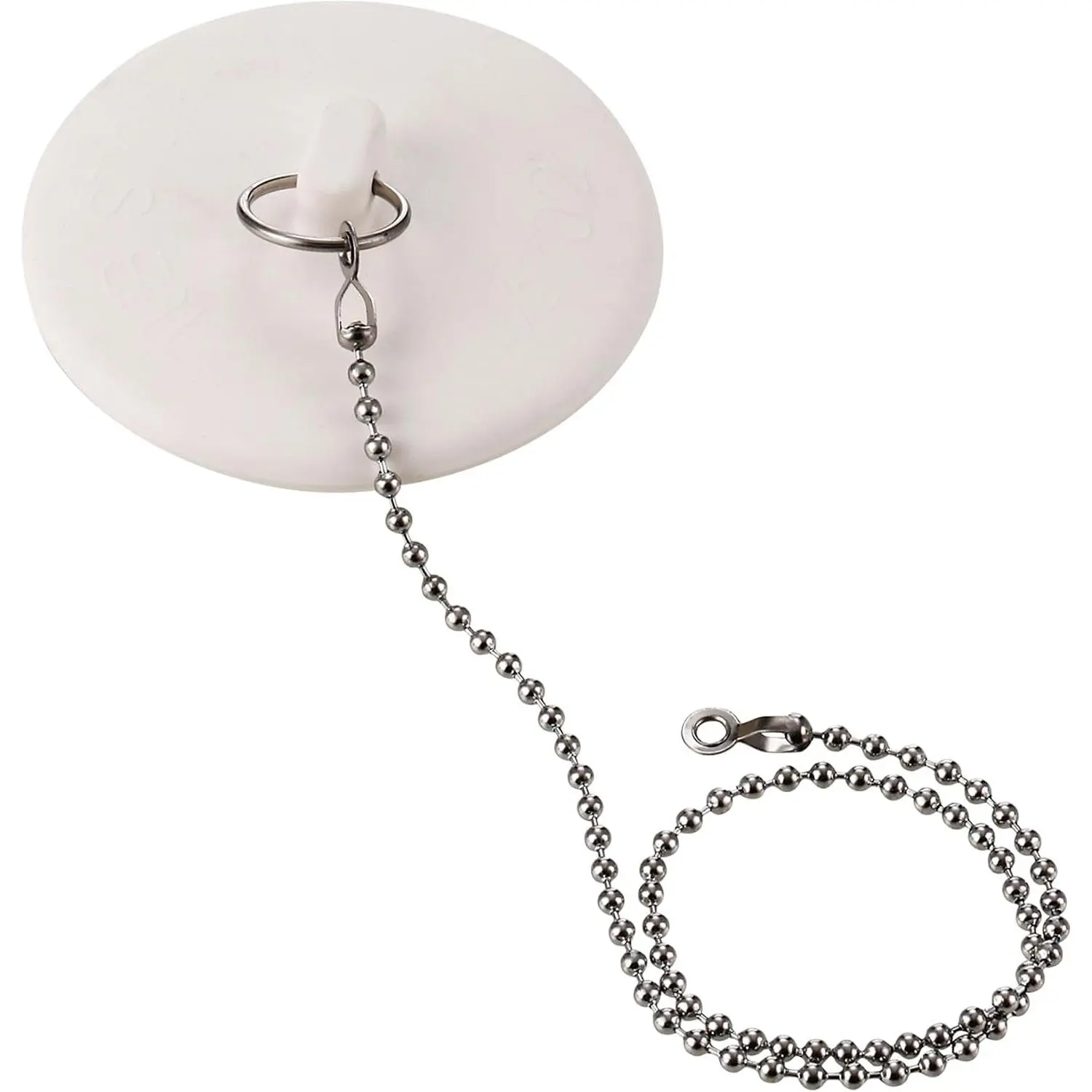 Rubber Sink Stopper 1-Pack, 1.5 in to 2 in for Utility Sinks | 15 in stainless steel beaded chain helps  loss; rubber tub stopper for bathtub, kitchen and laundry drains