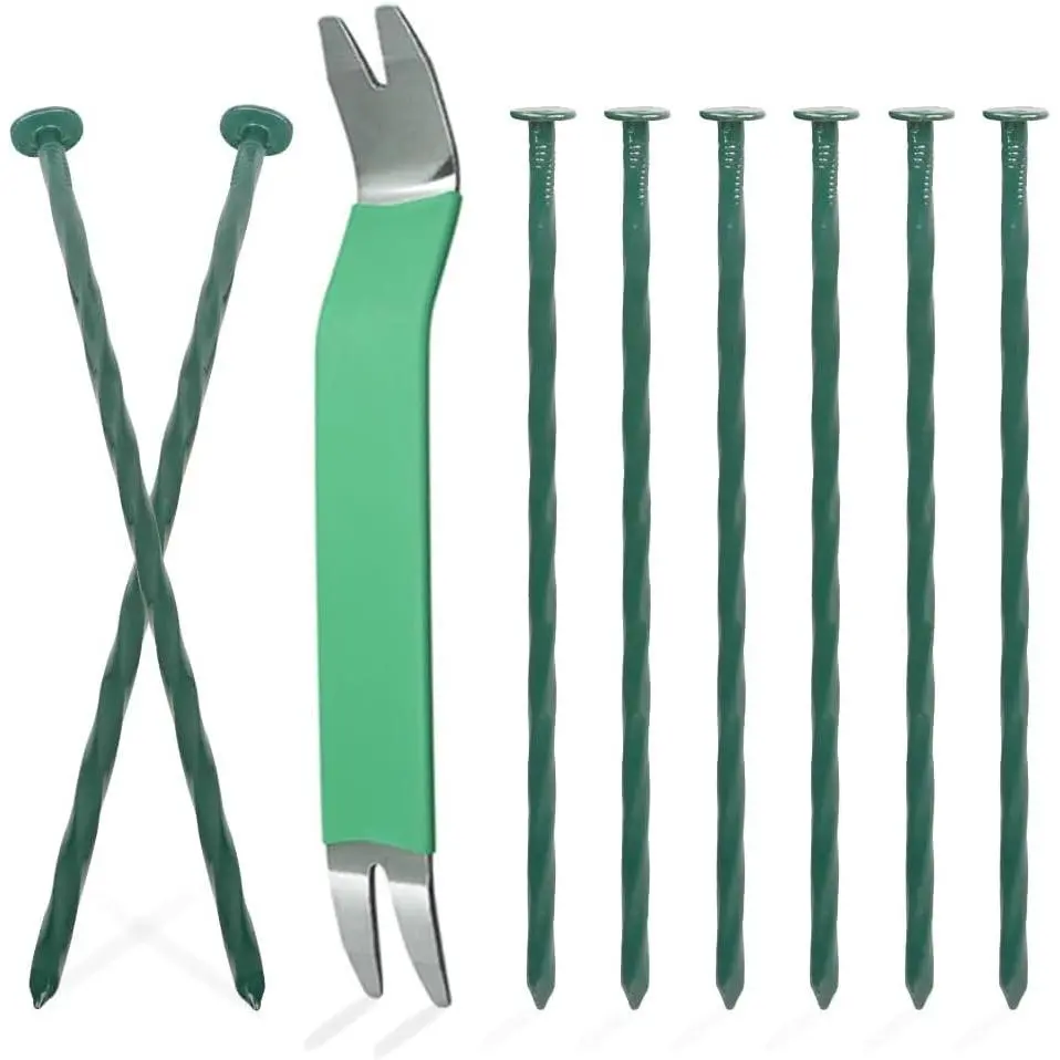 100 Pack Metal Landscape Stakes, 6 Inch Artificial Turf Spikes, 6 Gauge Large Landscaping Nails, Green Edging Anchoring Staple for Garden Ground Grass Lawn Paver Timber Border Weed Barrier 6"