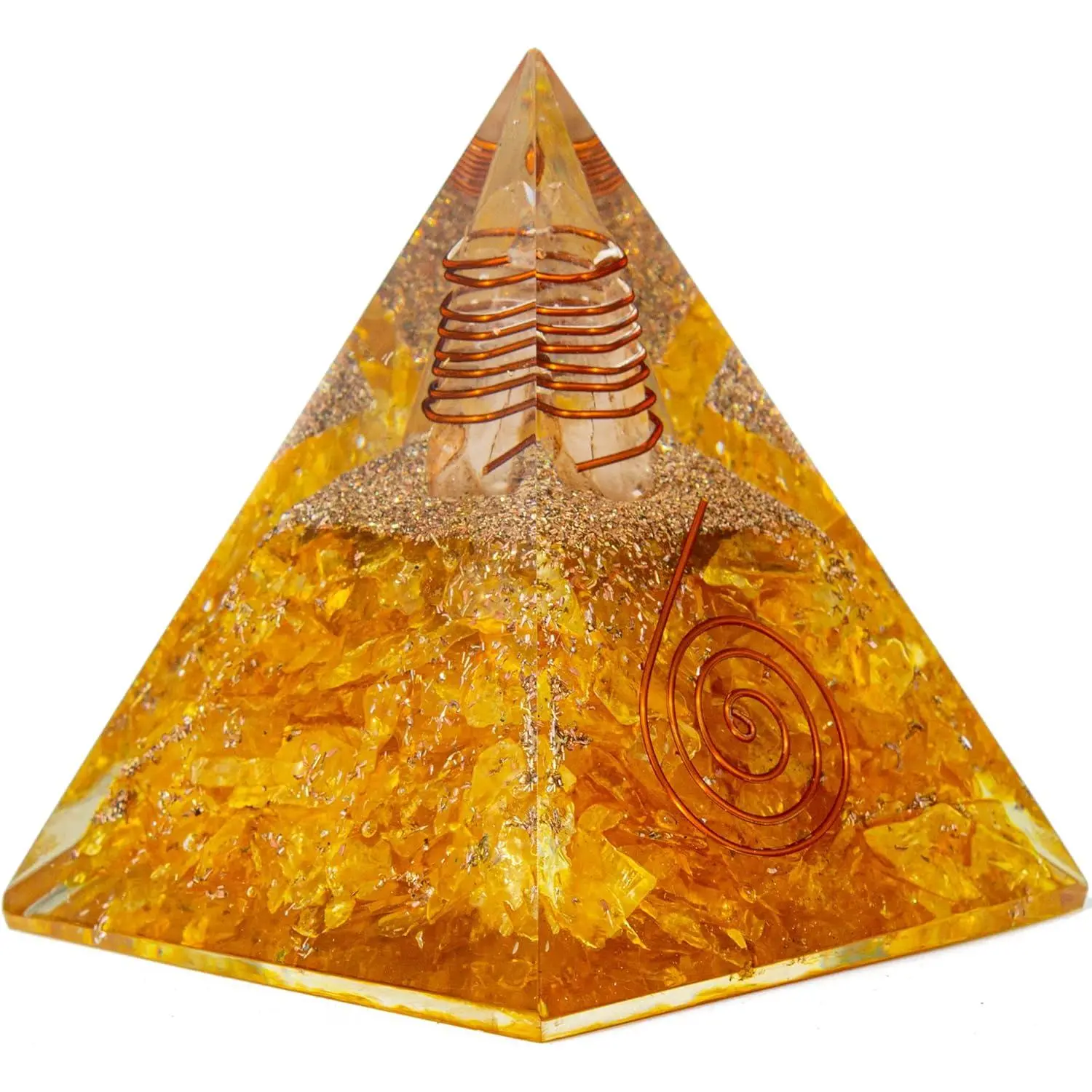 Citrine Orgone Pyramid for Success & Motivation | Orgonite pyramids with Copper Coil and Crystal Quartz for Chakra Protection