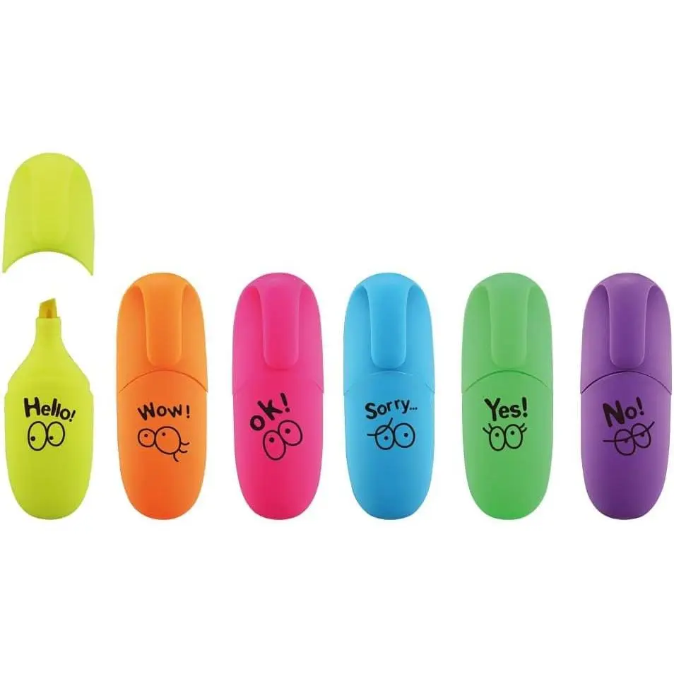 6 count  Markers Fluorescent Colors Mini Highlighter Pen Neon Color Chisel Tip Cute Design Kawaii