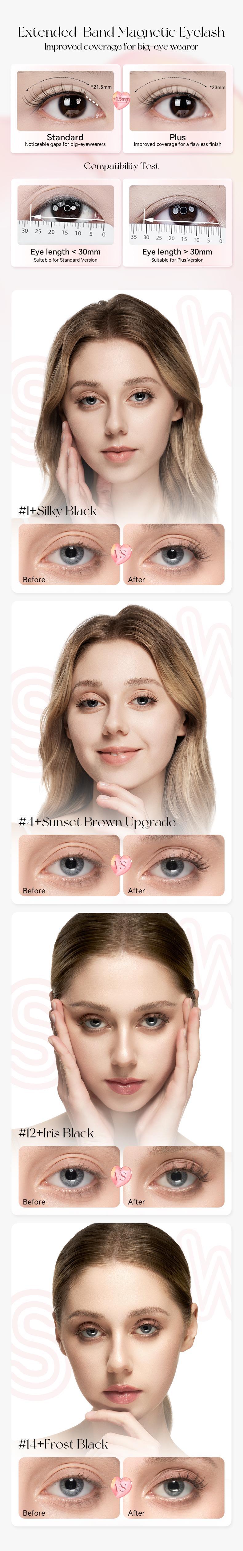 Wosado Soft Magnetic Extended-Band Eyelashes Set with All-in-One Applicator Kit, Reusable, No Glue, Waterproof Lashes, Makeup Lash Extensions Cosmetic