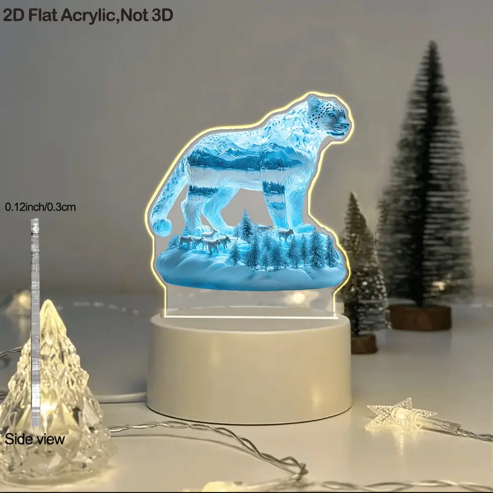 2D Acrylic LED Night Light, USB Powered, Natural Style, Leopard Design, Bedroom Decor, Romantic Atmosphere, Christmas Gift