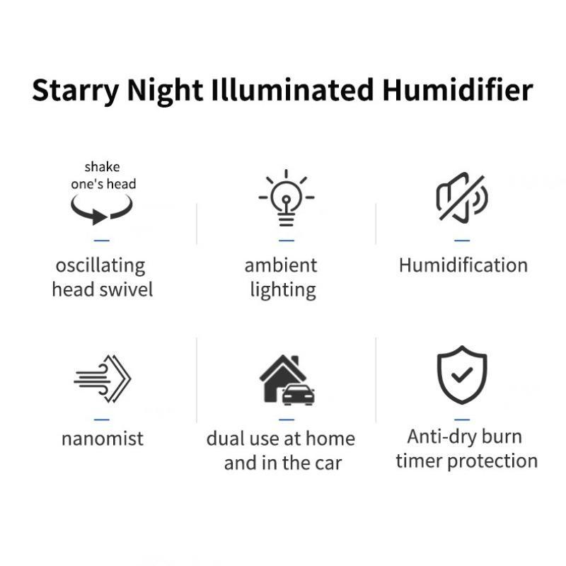 USB Powered Starry Sky Projector Cool Mist Humidifier, 1 Count Rotatable Car Air Humidifier, Household Air Humidifier for Home & Car Use