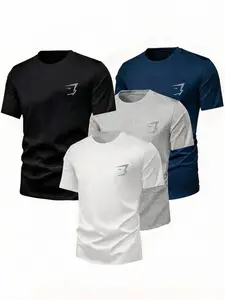 4-Pack Men's Quick-Dry Round Neck Short Sleeve T-Shirts, Ideal for Gym, Running, Cycling, Outdoor Activities, Comfortable and Unisex