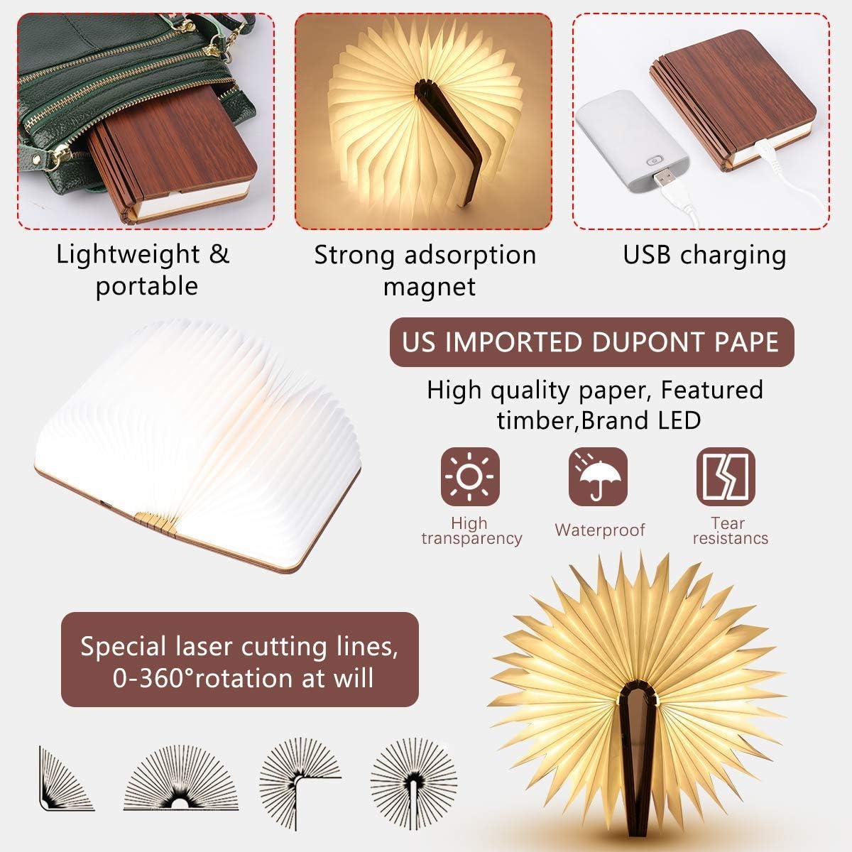 Wooden Book Light, 1 Count USB Rechargeable Magnetic Foldable Desk Table Lamp, Decorative Light for Home Book Lighting