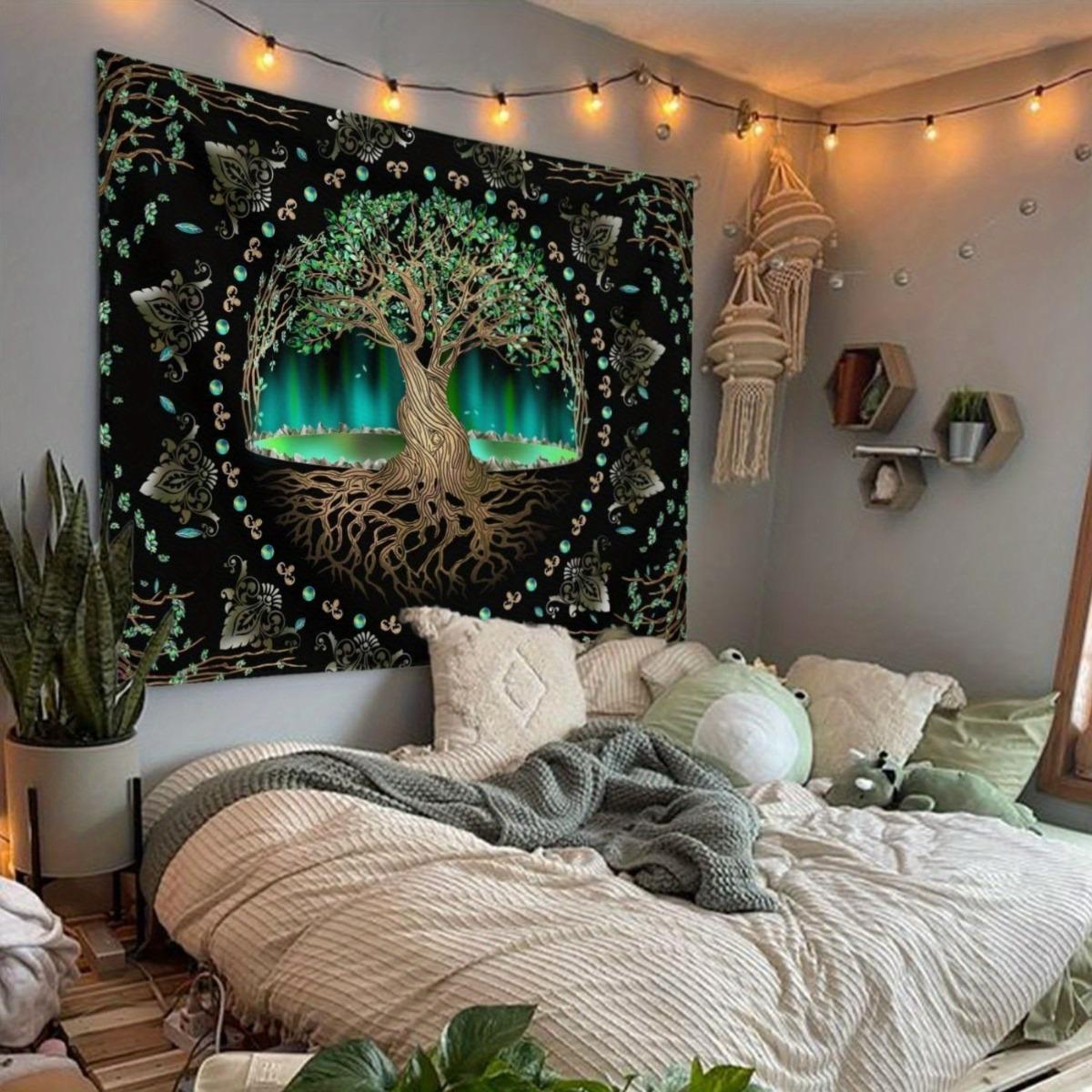 Large Tree of Life Tapestry Wall Hanging - Green Nature-Themed with Roots & Branches Design, Durable Fabric for Bedroom, for party & Festival Decor (Halloween/Christmas/Día de los Muertos) - Boho Decorations, Easy