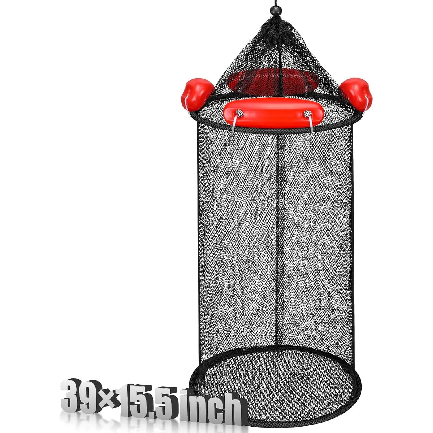 Large Collapsible No-Mesh Floating Fishing Basket (39x15.75 in) - Easy Storage Live Fish Holder, Bait Storage Cage for Minnows, Shrimp