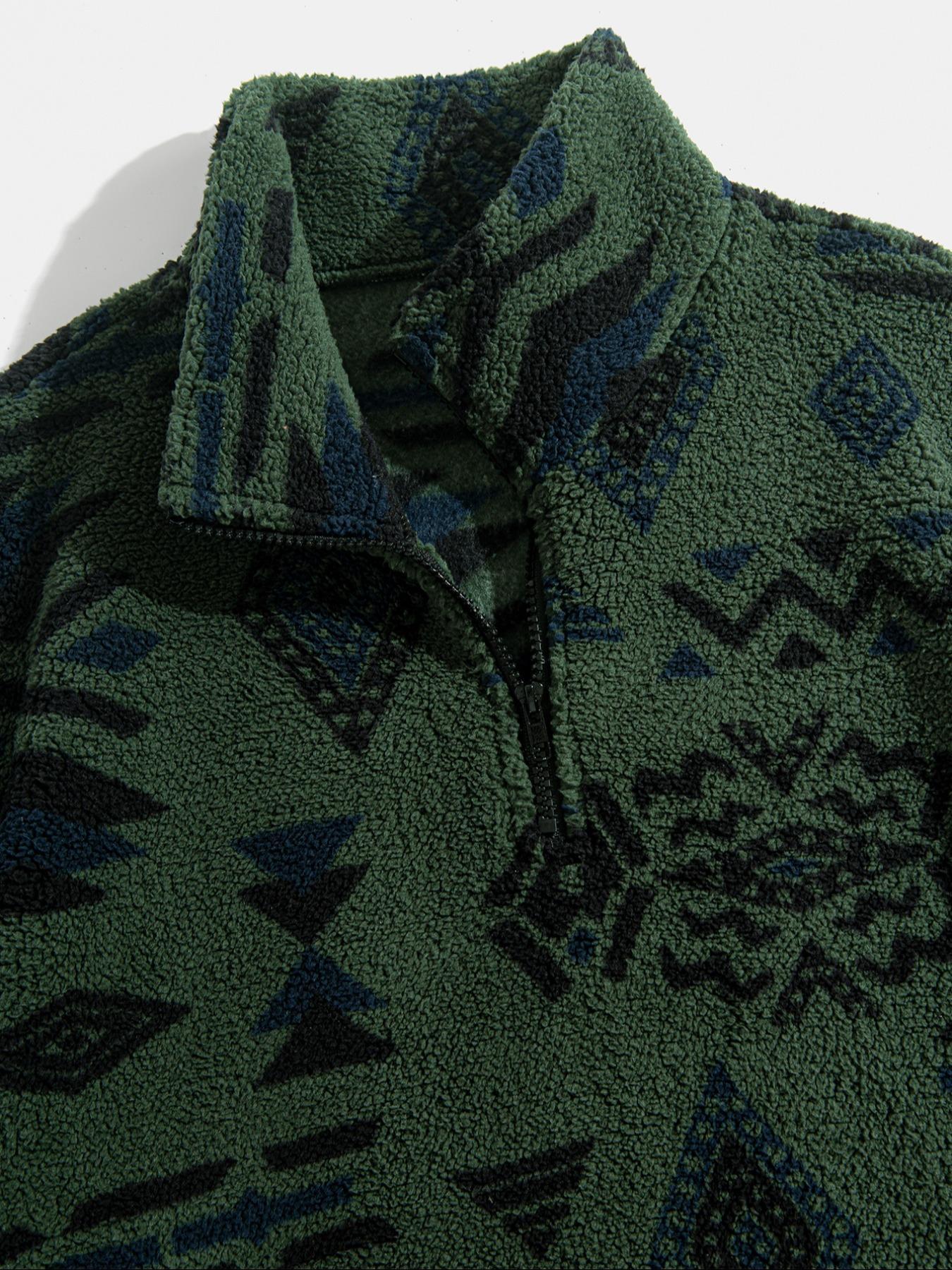 Men's Ethnic Pattern Zip Up Hooded Sweatshirt & Pants Two-piece Set, Casual Long Sleeve Collar Top & Pocket Trousers for Fall & Winter, Men's Two-piece Outfits for Daily Wear, Clothes