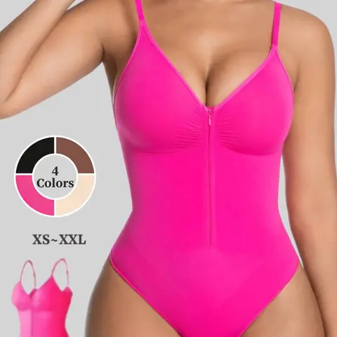 Seamless Shapewear Bodysuit, Comfortable Breathable Lingerie, Smooth Zipper and Spaghetti Straps, Belly Control Daily Wear, Tummy Control Shapewear