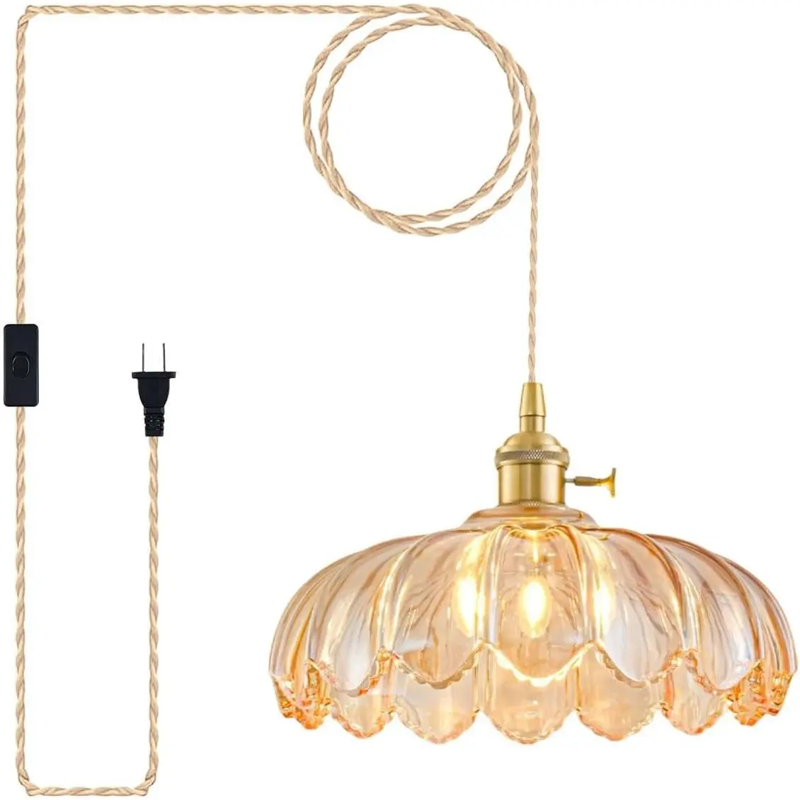 Vintage Amber Plug-in Glass Pendant Light Fixtures Hanging Lighting for Kitchen Island Bedroom Dining Room Living Room